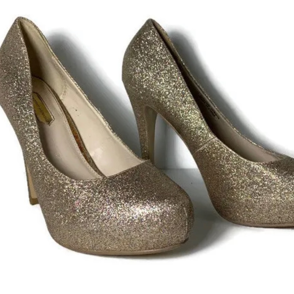Dorothy Perkins Gold Stiletto Shoes High Heel Court Shoes Sparkly EU39 UK Size 6 - Picture 1 of 9